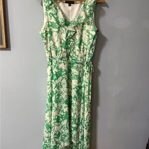 Green and White Sleeveless Dress